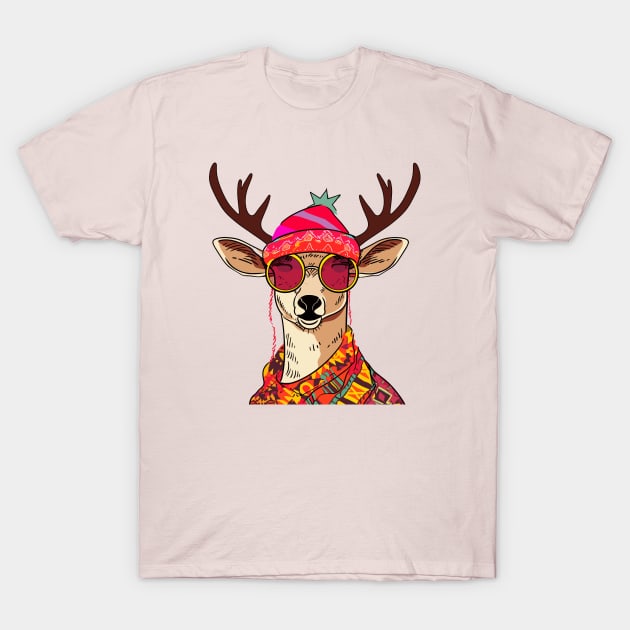 Hippie Reindeer T-Shirt by Retroprints